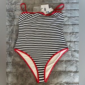 Beach Riot One Piece - Navy and White with Red Trim